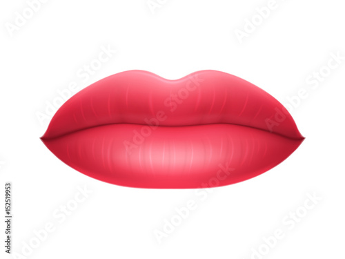 Female red full lips isolated on white background, perfect shade of red rose lipstick, classic bright matt lip look. Beauty and care concept. Vector illustration