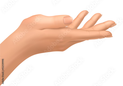 Female hand, soft and gentle touch, poster for cream to protect and moisturise hands, Beauty and care concept, isolated on white background, Vector illustration, realistic.