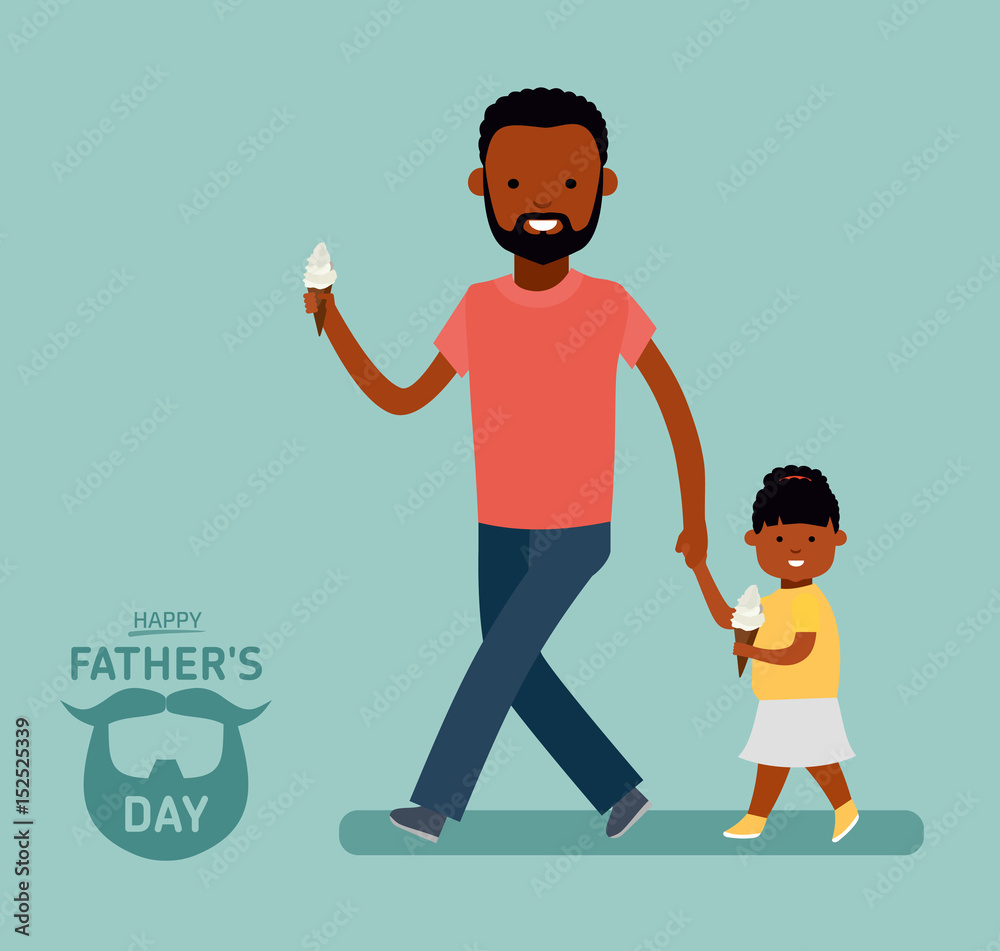 Happy Father's Day. Dad with daughter. Greeting card for the holiday.  African Americans family. Vector illustration in cartoon flat style Stock  Vector | Adobe Stock