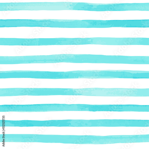 Beautiful seamless pattern with blue watercolor stripes. hand painted brush strokes, striped background. Vector illustration.