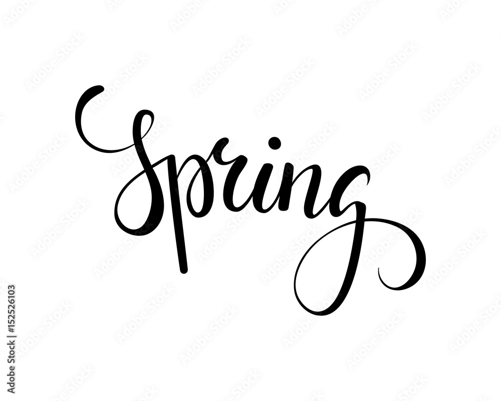 Hello Spring. Hand drawn calligraphy and brush pen lettering.