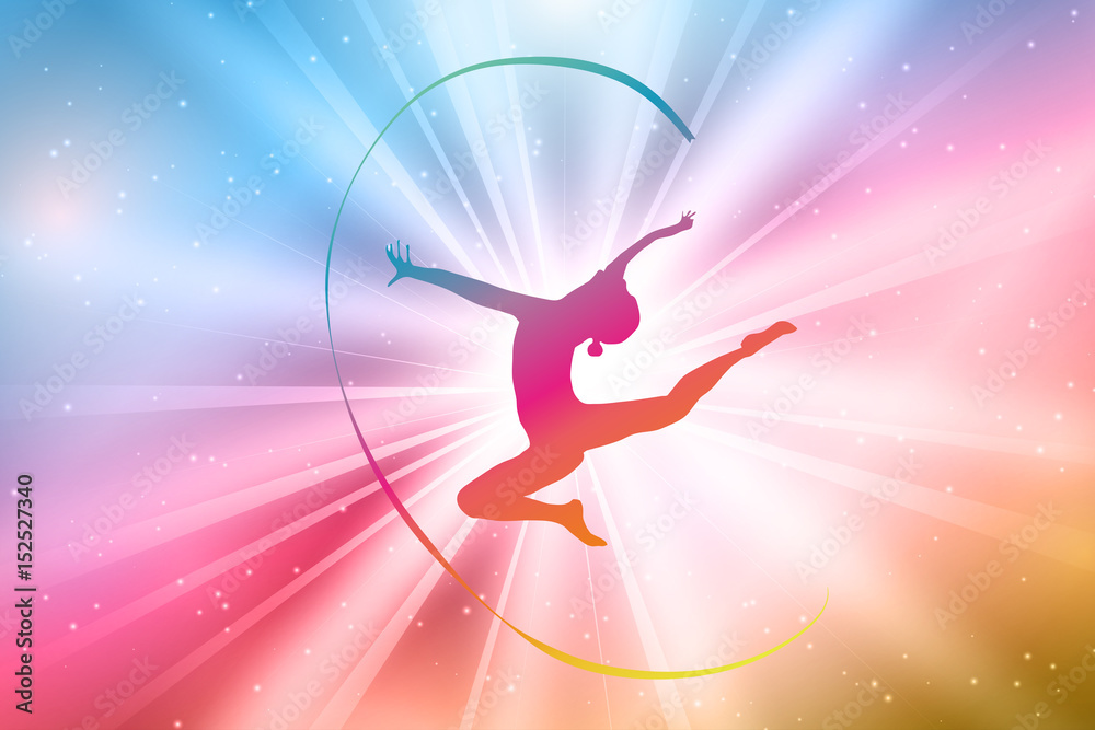 Rhythmic Gymnasts Silhouettes, Colorful, Rainbow