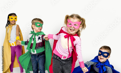 Slika na platnu Little Kids Dressing Superhero Hold Hands