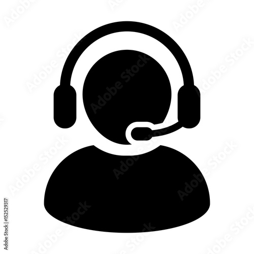 Customer Care Service and Support Icon - Vector Person Avatar with Wearing Headphone in Glyph Pictogram Symbol illustration