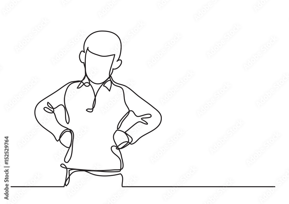 angry boy with arms on hips - continuous line drawing angry boy with arms on hips - continuous line drawing