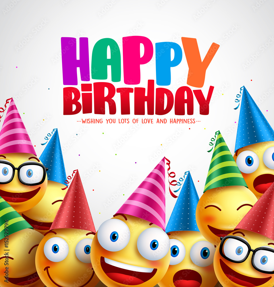 Smiley happy birthday greeting card colorful vector background in white ...