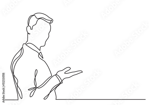 standing businessman showing something - continuous line drawing
