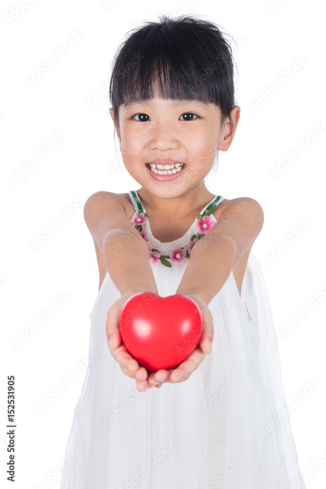 Asian Little Chinese Girl Holding Red Heart Asian Little Chinese Girl Holding Red Heart