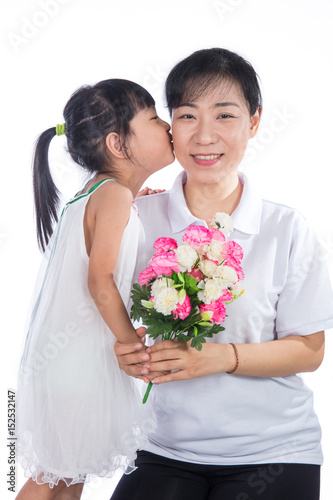 Asian Little Chinese Girl celebrating mother's day with her mom