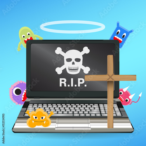 laptop computer dead by virus infected vector
