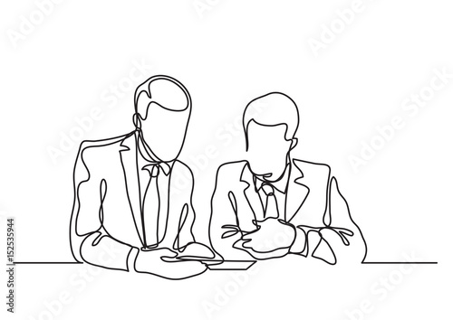 two businessmen discussing - continuous line drawing