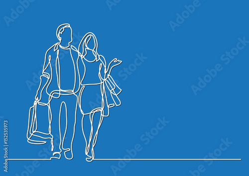 couple shopping - continuous line drawing