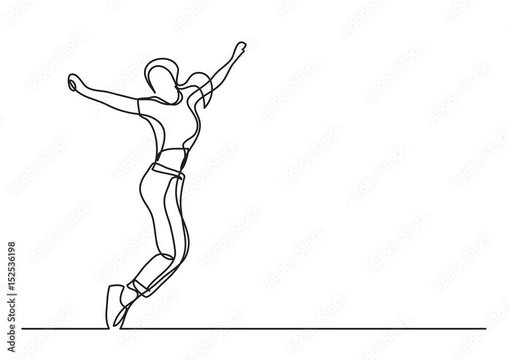 happy dancing woman - continuous line drawing