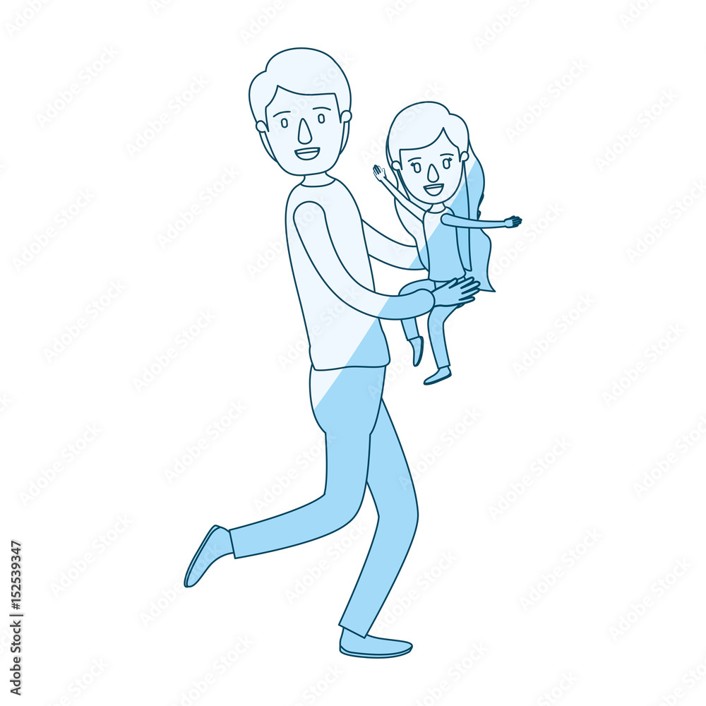 blue silhouette shading cartoon full body man carrying a little girl vector illustration blue silhouette shading cartoon full body man carrying a little girl vector illustration