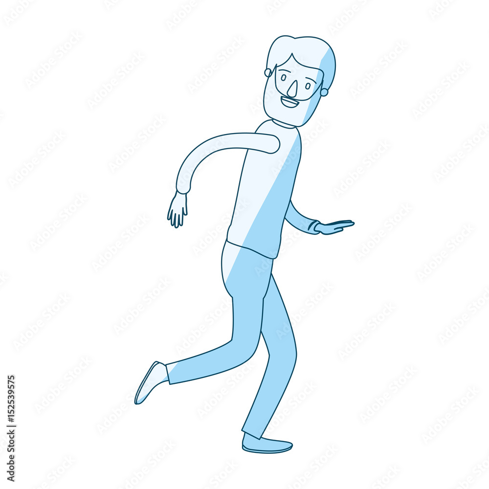 blue silhouette shading cartoon full body man with beard and moustache running vector illustration blue silhouette shading cartoon full body man with beard and moustache running vector illustration