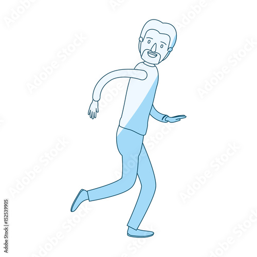 blue silhouette shading cartoon full body male person with beard and moustache running vector illustration