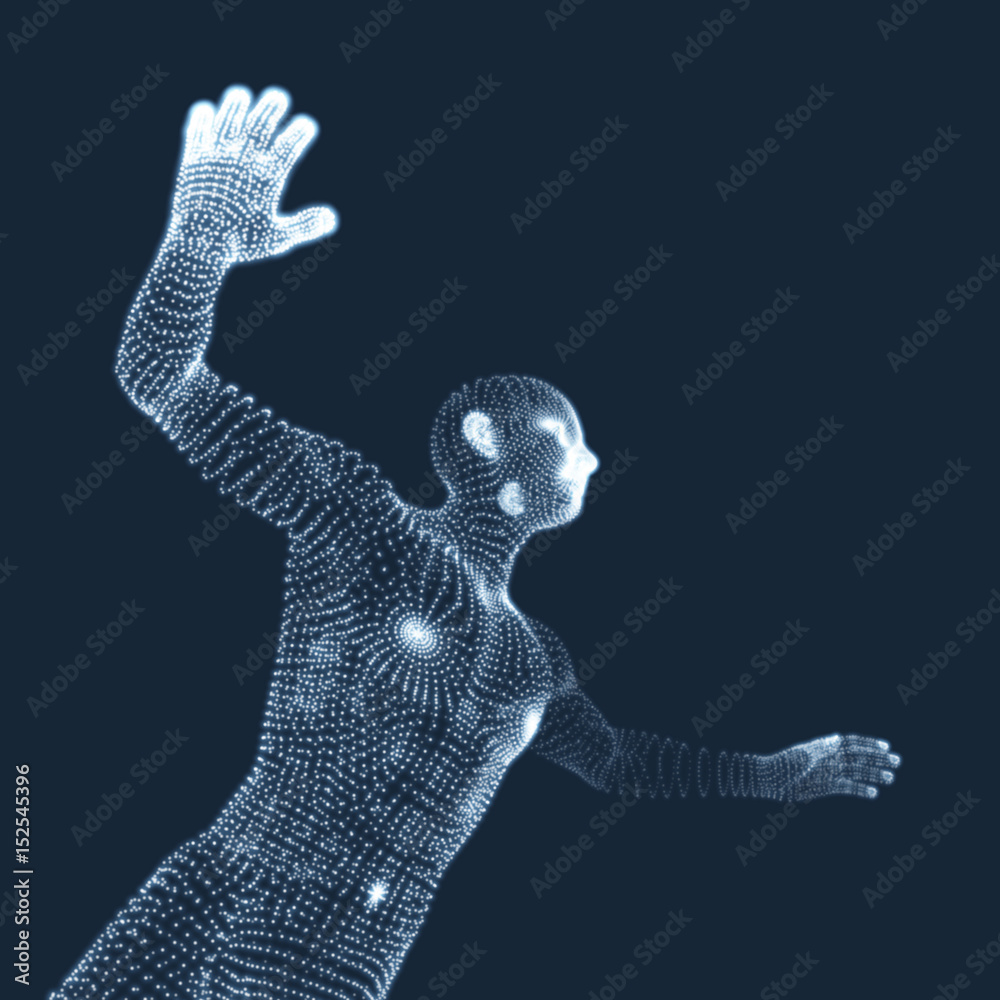 .Vector man with hand up to stop. Human showing stop gesture. 3D model of man. 3D vector illustration. .Vector man with hand up to stop. Human showing stop gesture. 3D model of man. 3D vector illustration.