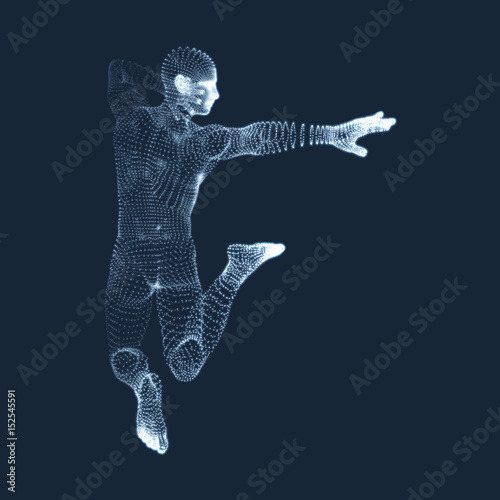 Man is Posing and Dancing. Silhouette of a Dancer. A Dancer Performs Acrobatic Elements. Sports Сoncept. 3D Model of Man. Human Body. Sport Symbol. Design Element. Vector Illustration.