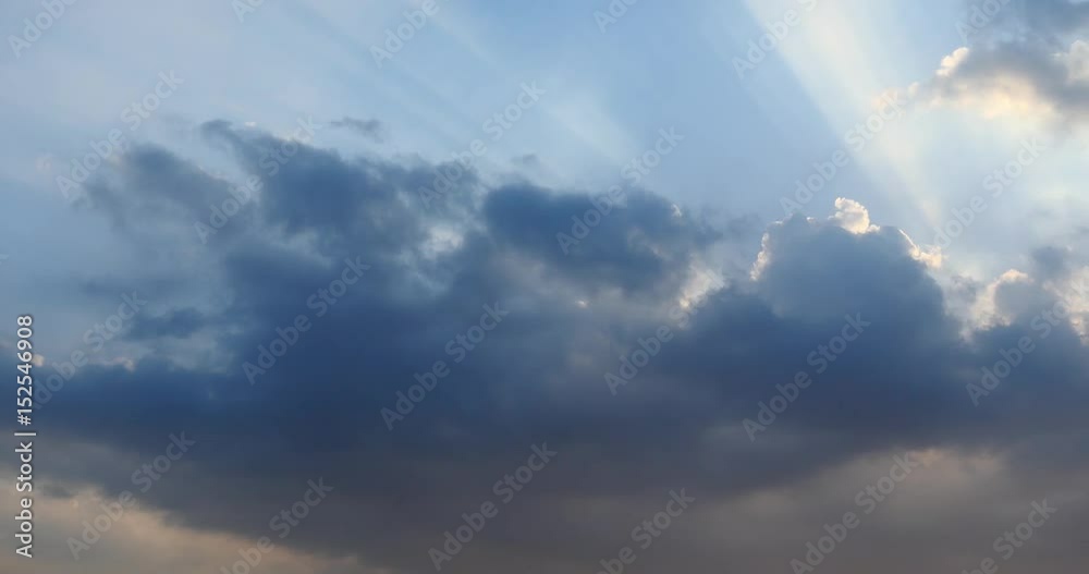 4k Panoramic of dark altocumulus clouds smoke slowly flying in cloudy sun ray sky timelapse.high cumulus cloud,mackerel sky.