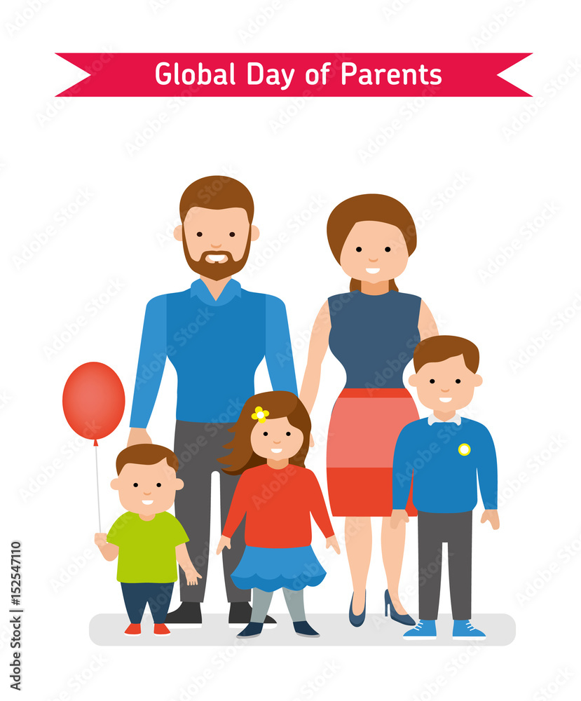 Global Day of Parents. Parents with children. Flat vector illustration. Global Day of Parents. Parents with children. Flat vector illustration.