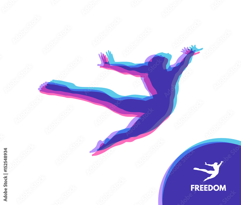 Silhouette of a jumping man. Freedom concept. Vector Illustration.