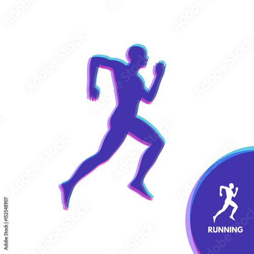 Silhouette of a running man. Design for Sport. Emblem for marathon and jogging. Vector Illustration.