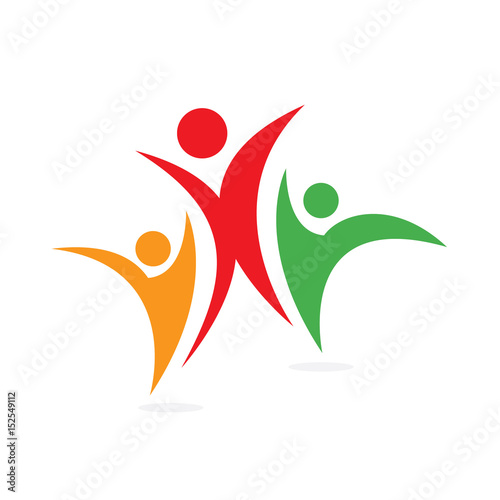 Abstract illustration of multicolor youth people. Vector logo design template. Concept for social network, partnership, teamwork, creativity, friendship, business cooperation, sport team.