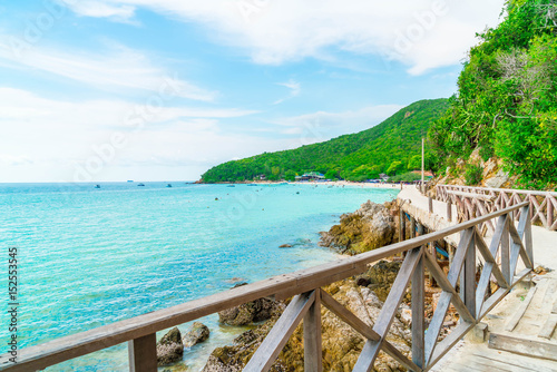 Wooden Bridge with beautiful tropical beach at Koh Larn in Pattaya
