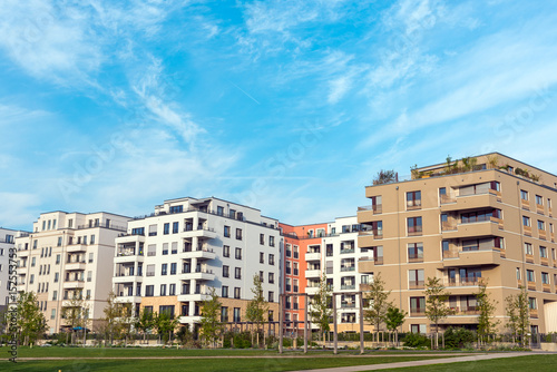 Development area with modern multi-family houses seen in Berlin, Germany