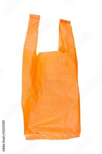 recycled orange plastic bag isolated on white