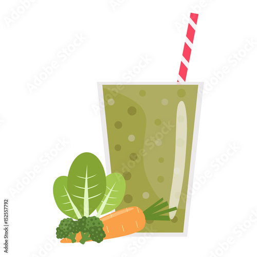 Cartoon smoothies. Green smoothie. Organic fruit shake smoothie. Flat design. Vector illustration.