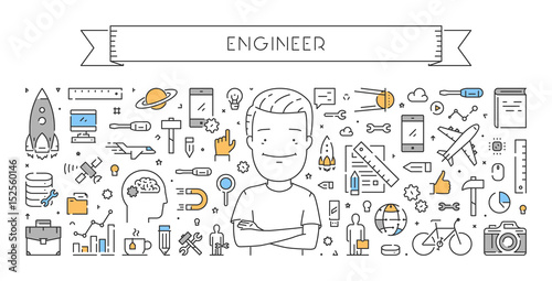 Vector line web concept of engineer