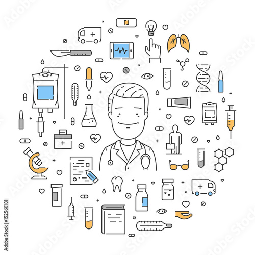 Vector round line concept of online doctor