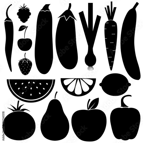 Vegetables, fruits and berries  icons set