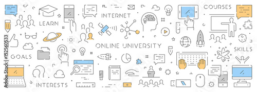 Vector line banner for online university