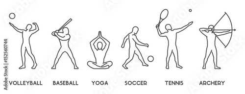 Vector line black silhouettes of sportsmen