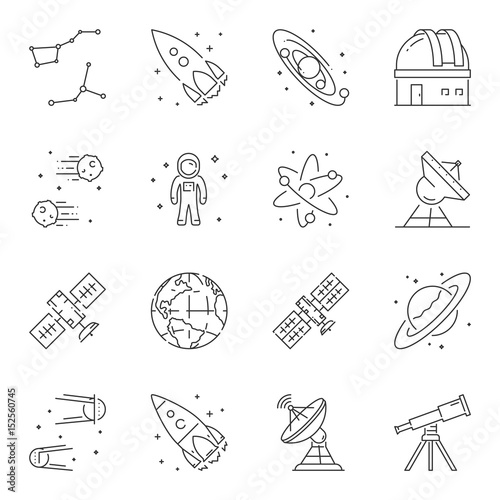 Vector line icon set for astronomy