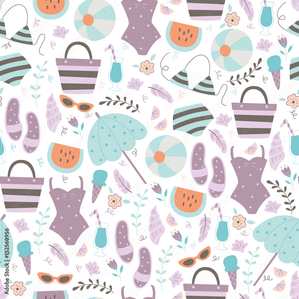 Hand Drawn Vacation Seamless Pattern. Hand Drawn Vacation Seamless Pattern.