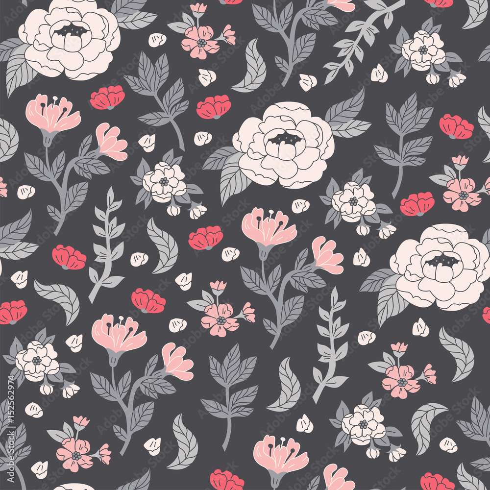 Naklejka premium Floral Pattern in Doodle Style with Flowers and Leaves.