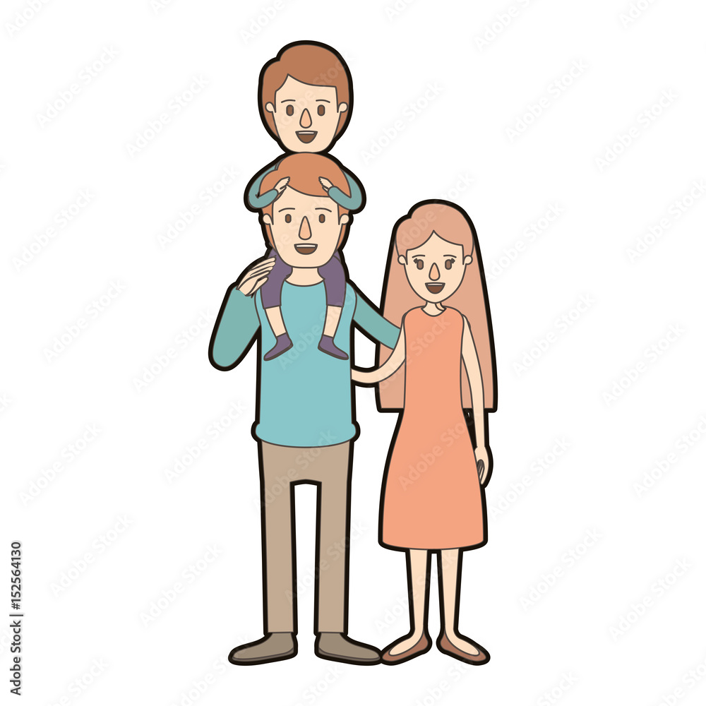 light color caricature thick contour family mother and father with boy on his back vector illustration light color caricature thick contour family mother and father with boy on his back vector illustration