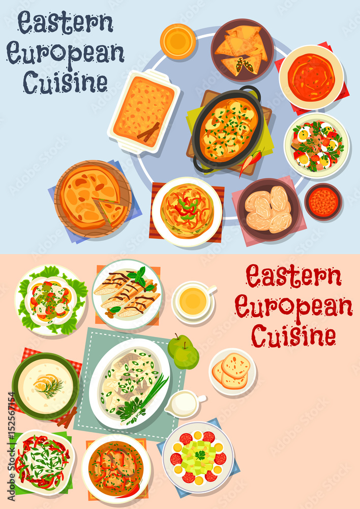 Eastern European cuisine icon set for food design