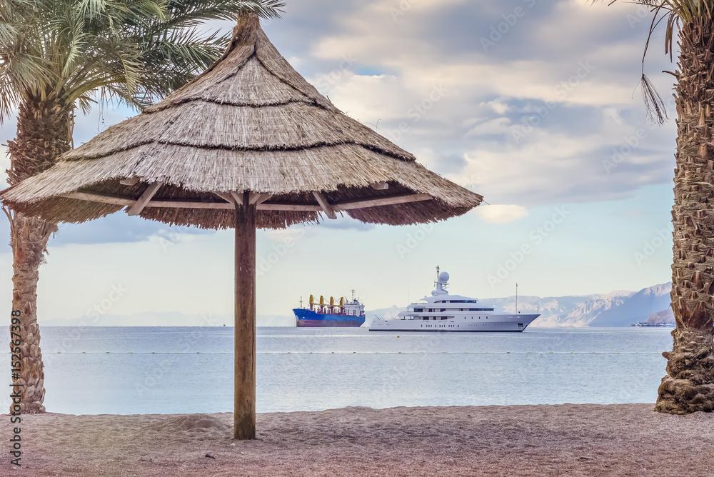 Fototapeta premium Sandy beach of the main resort city of Israel - Eilat