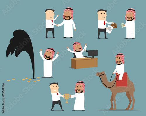 Saudi arabian businessman cartoon character set