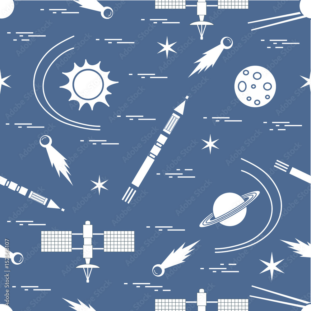 Naklejka premium Seamless pattern with variety space exploration elements.