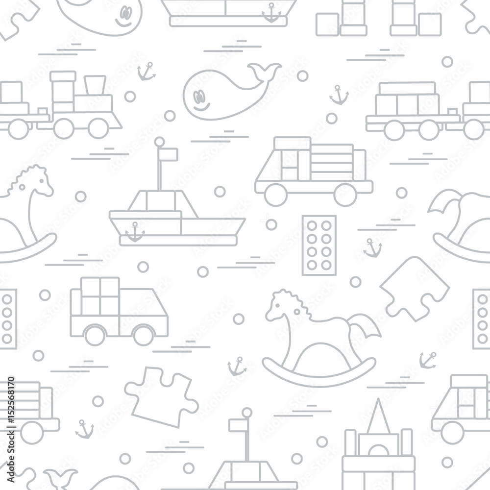 Vector illustration kids toys objects: train, puzzle, designer, boat, car, whale and other. Vector illustration kids toys objects: train, puzzle, designer, boat, car, whale and other.