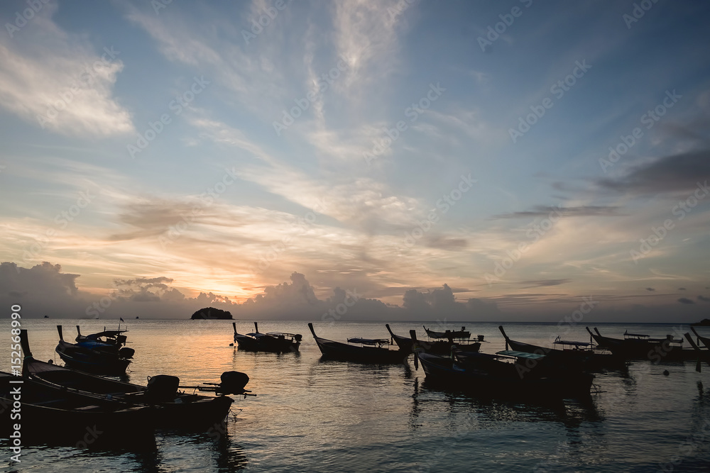 Ships on the beach in morning day, Lipe Island in thailand.