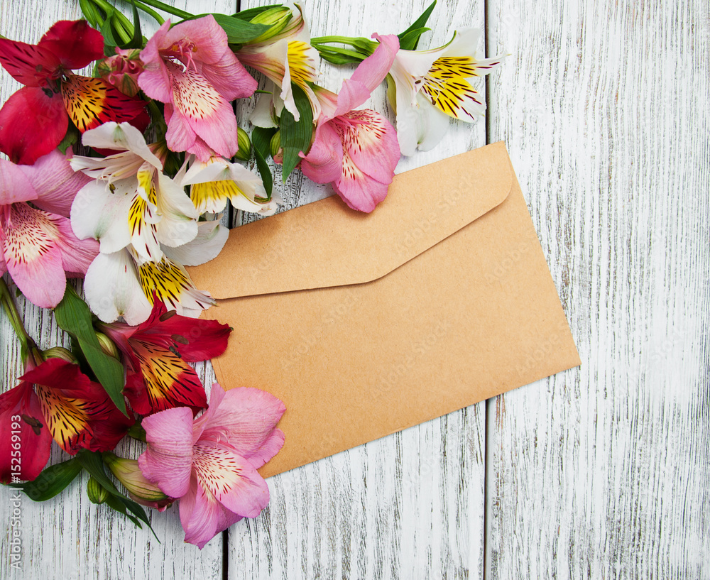 paper envelope with alstroemeria flowers paper envelope with alstroemeria flowers