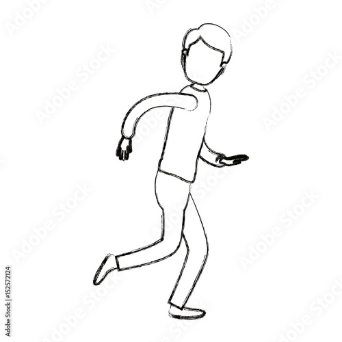 blurred silhouette cartoon faceless full body guy with hairstyle running vector illustration