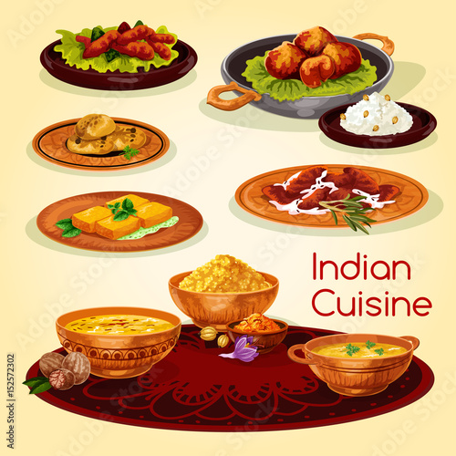 Indian cuisine dinner dishes cartoon menu design
