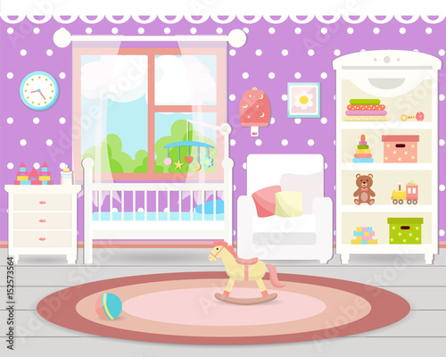 Baby room interior. Flat design.